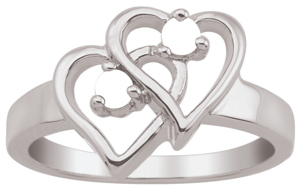 Couple s Birthstone Engravable Double Heart Ring 2 Stones and